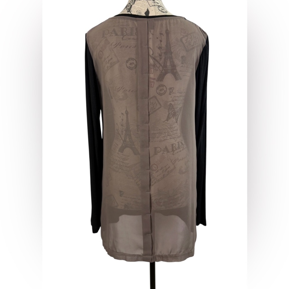 Massimo Black Sheer Back Tunic Top Faux Leather Shoulder Size M - Picture 8 of 10